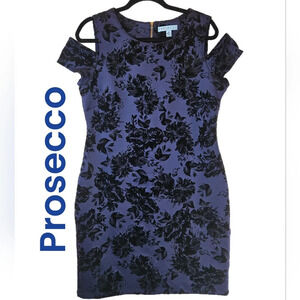 Prosecco Womens Wendy Dress Sz 10 Navy/Purple Black Velvet Roses Cocktail